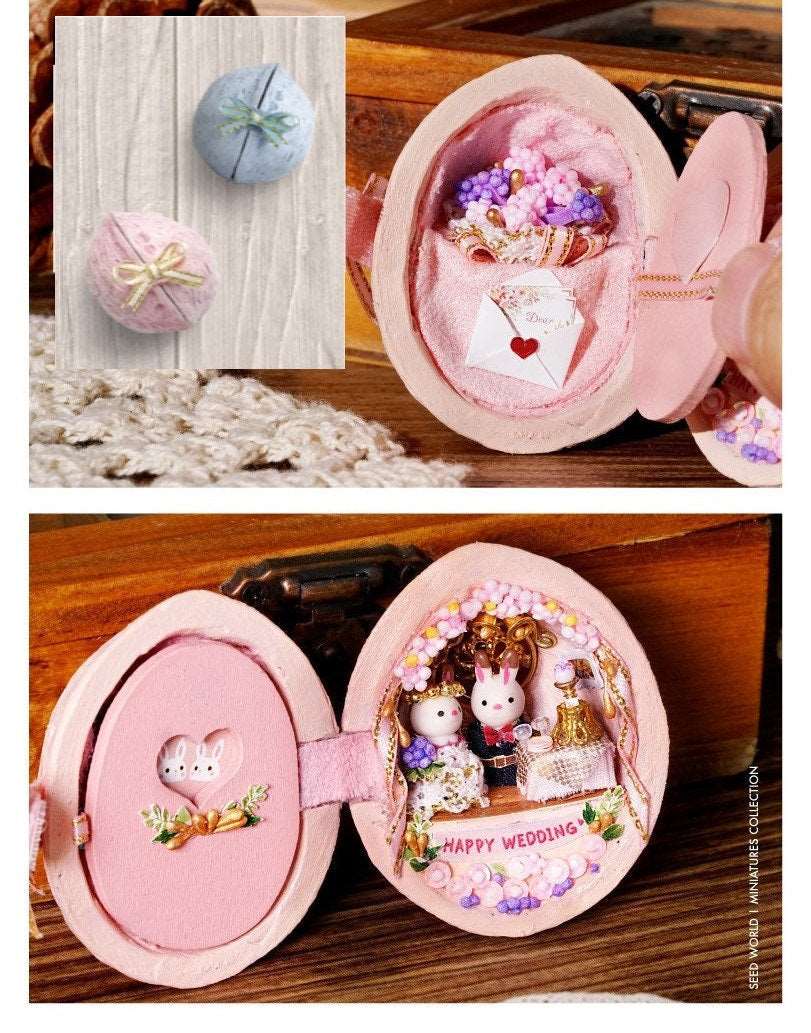 DIY Miniature Dollhouse Kit - Walnut Shell / Easter Egg Theme - Handcraft Mini World - Creative Gift Idea - Builditfy