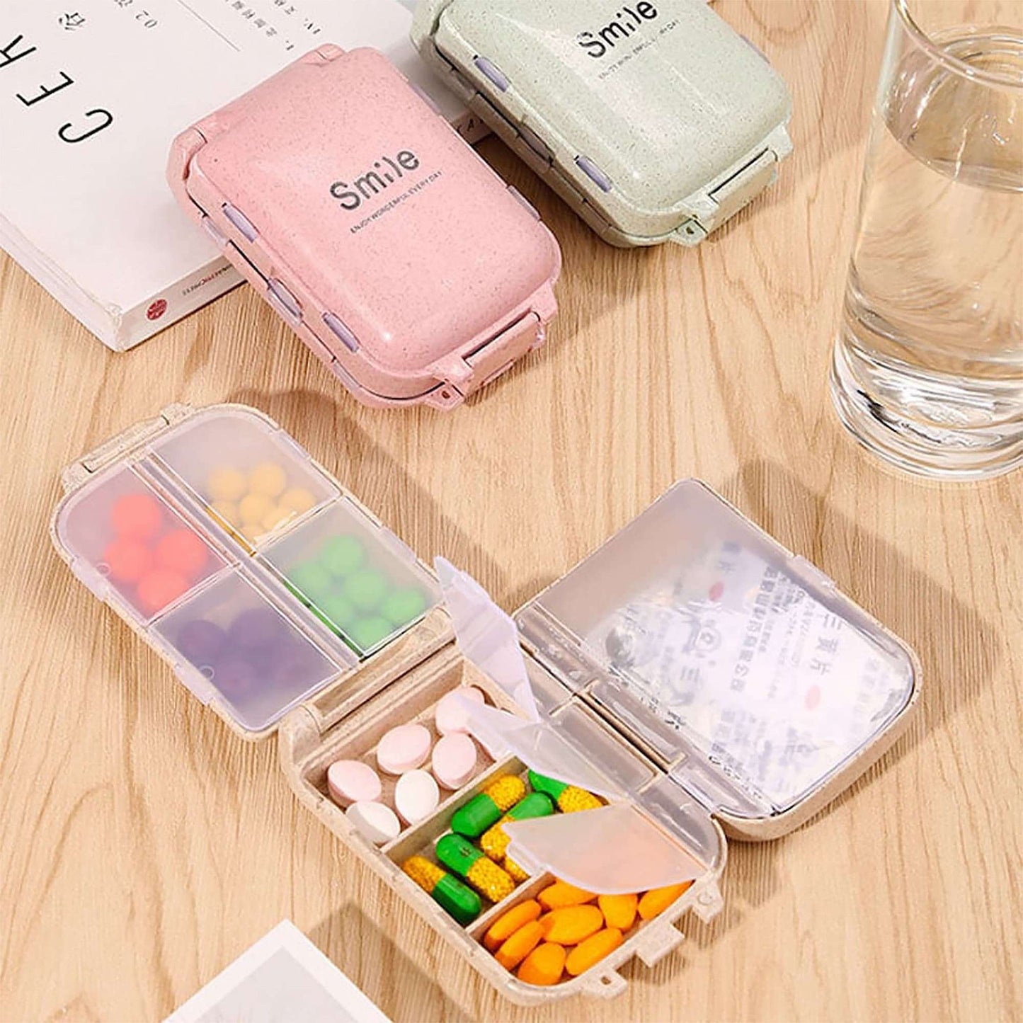 Charming 'Smile' Portable Eco Pill Box with 8 Compartments – Your Stylish Medication Companion - Builditfy