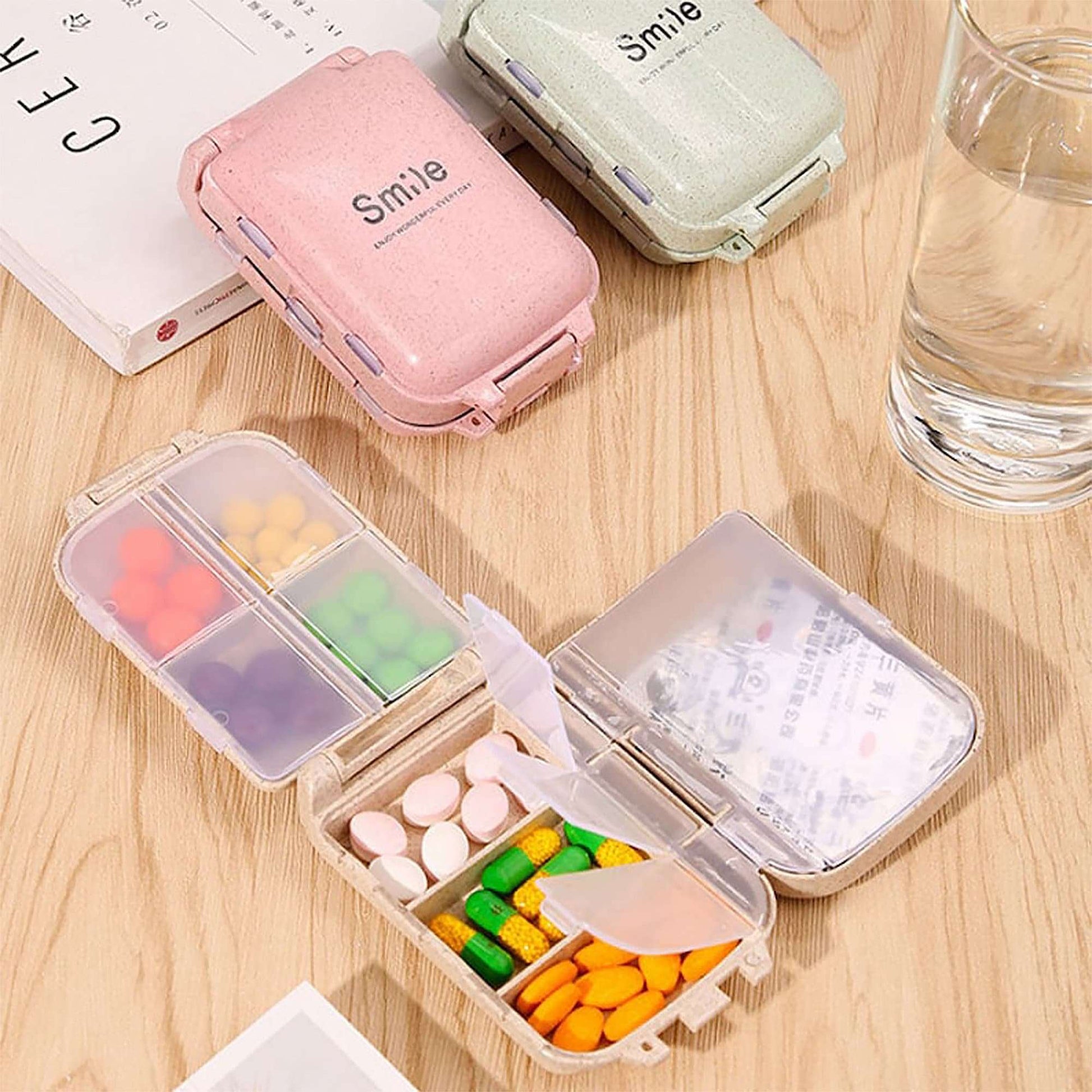 Charming 'Smile' Portable Eco Pill Box with 8 Compartments – Your Stylish Medication Companion - Builditfy
