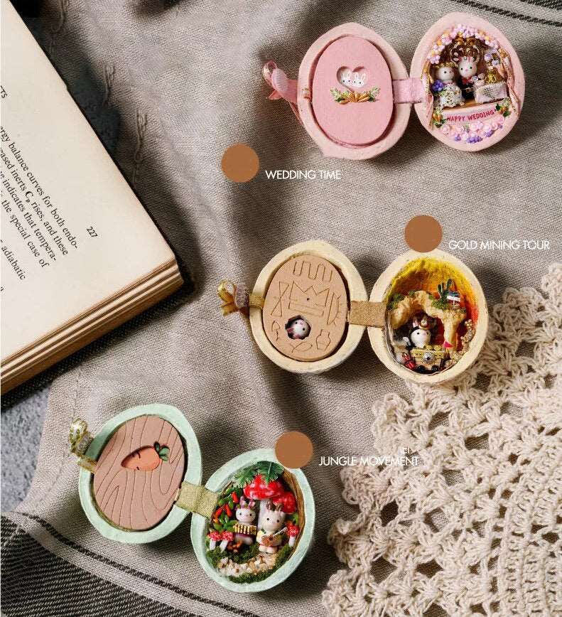 DIY Miniature Dollhouse Kit - Walnut Shell / Easter Egg Theme - Handcraft Mini World - Creative Gift Idea - Builditfy