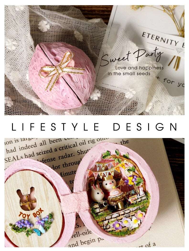 DIY Miniature Dollhouse Kit - Walnut Shell / Easter Egg Theme - Handcraft Mini World - Creative Gift Idea - Builditfy