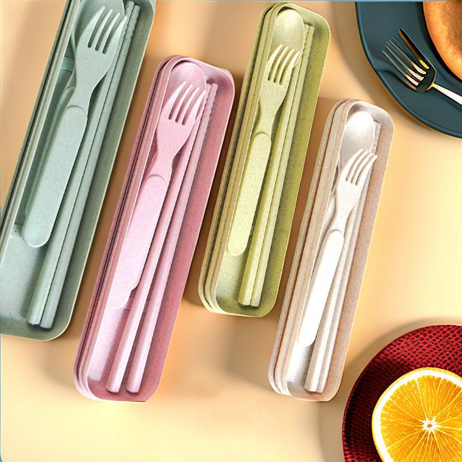 Reusable Wheat Straw Cutlery Set with Travel Case - Eco-Friendly Utensils for On-the-Go Dining - Builditfy