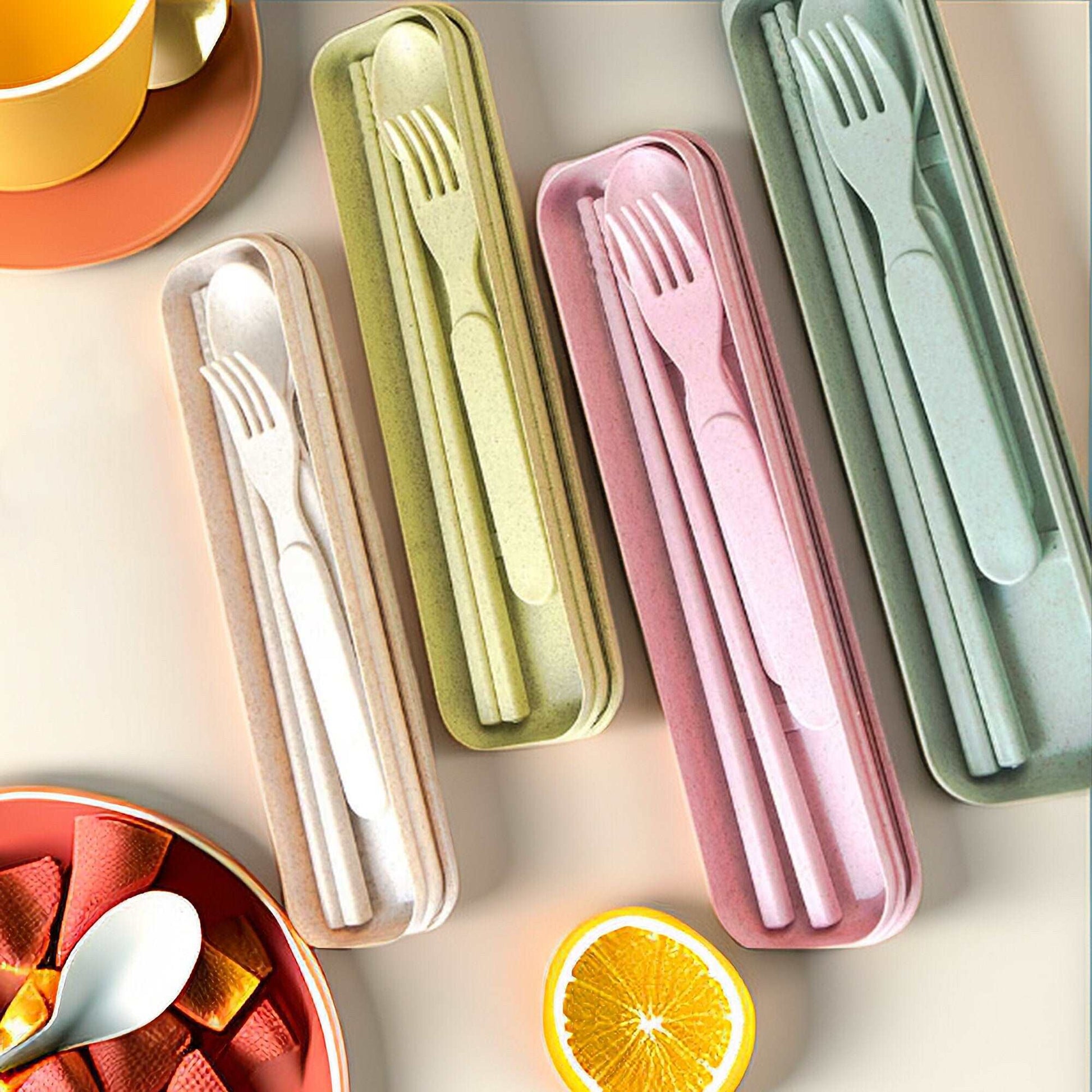 Reusable Wheat Straw Cutlery Set with Travel Case - Eco-Friendly Utensils for On-the-Go Dining - Builditfy