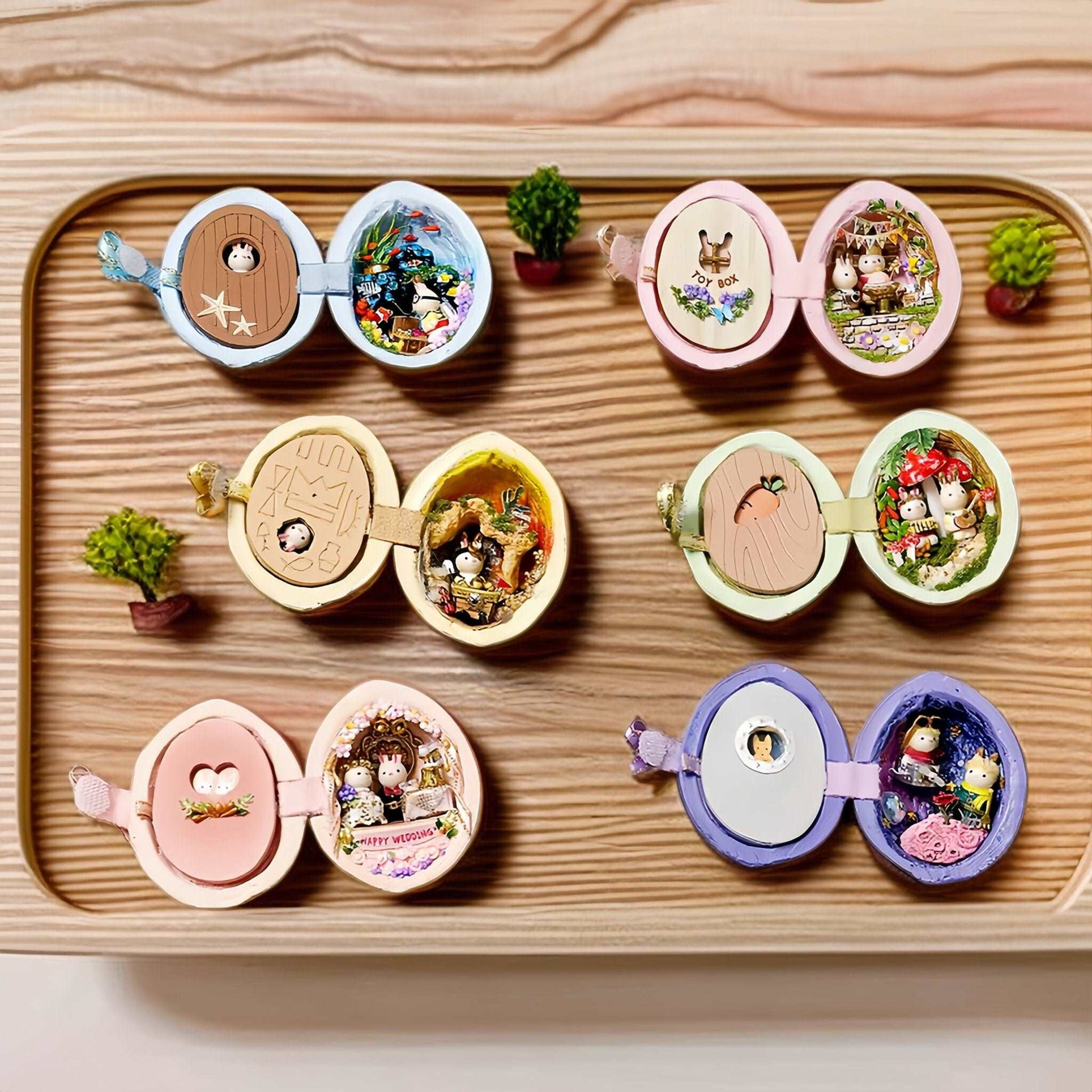 DIY Miniature Dollhouse Kit - Walnut Shell / Easter Egg Theme - Handcraft Mini World - Creative Gift Idea - Builditfy