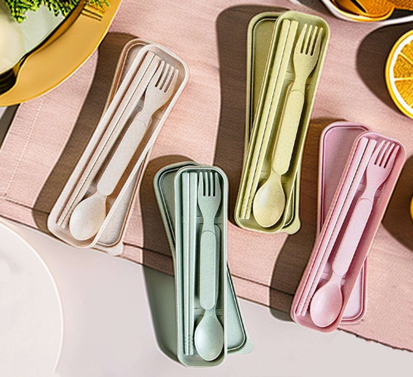 Reusable Wheat Straw Cutlery Set with Travel Case - Eco-Friendly Utensils for On-the-Go Dining - Builditfy