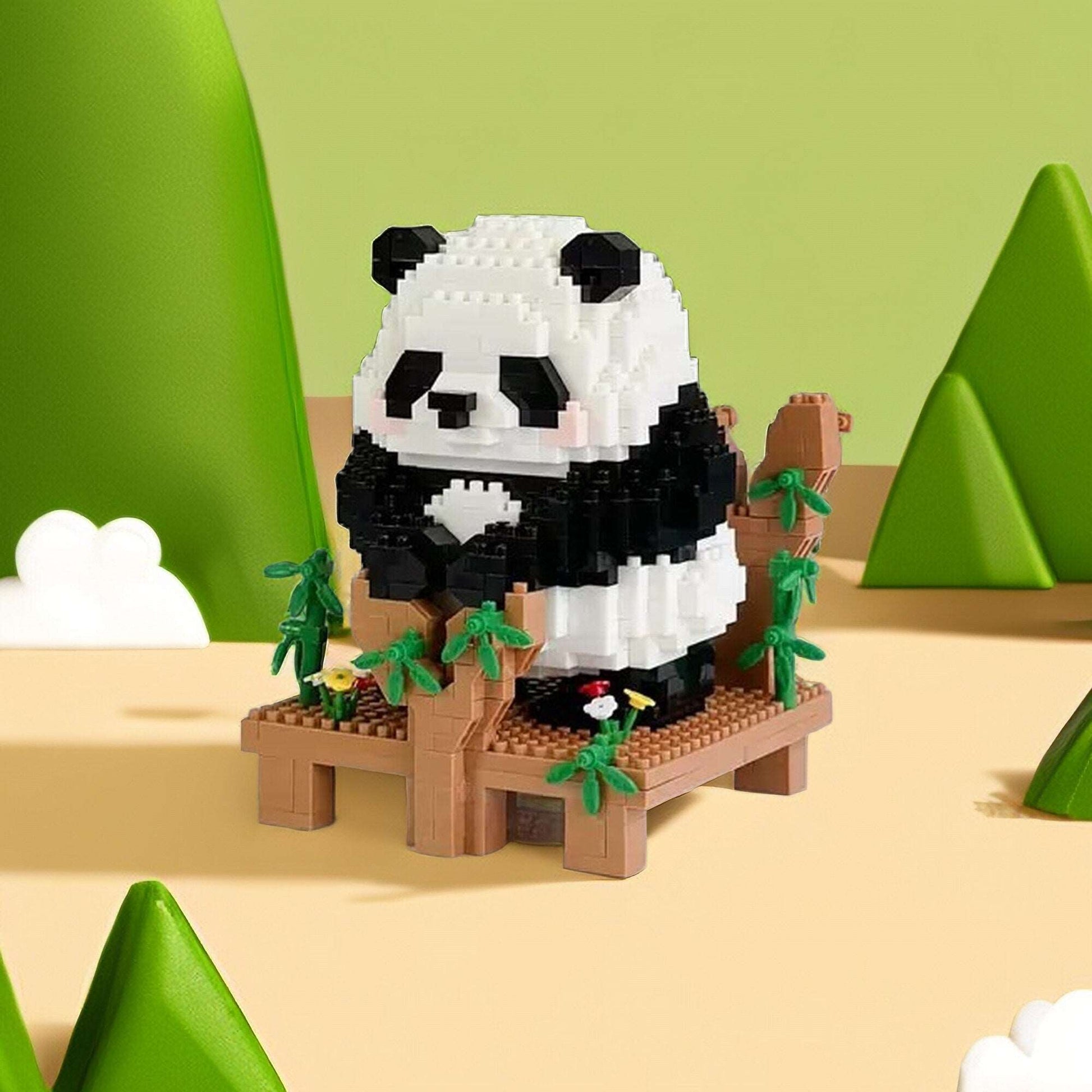 Build-Your-Own Adorable Panda Garden Nano Blocks Brick Set - Charming 1098 Piece Panda Model with Bench - Delightful Wildlife Building Kit - Builditfy
