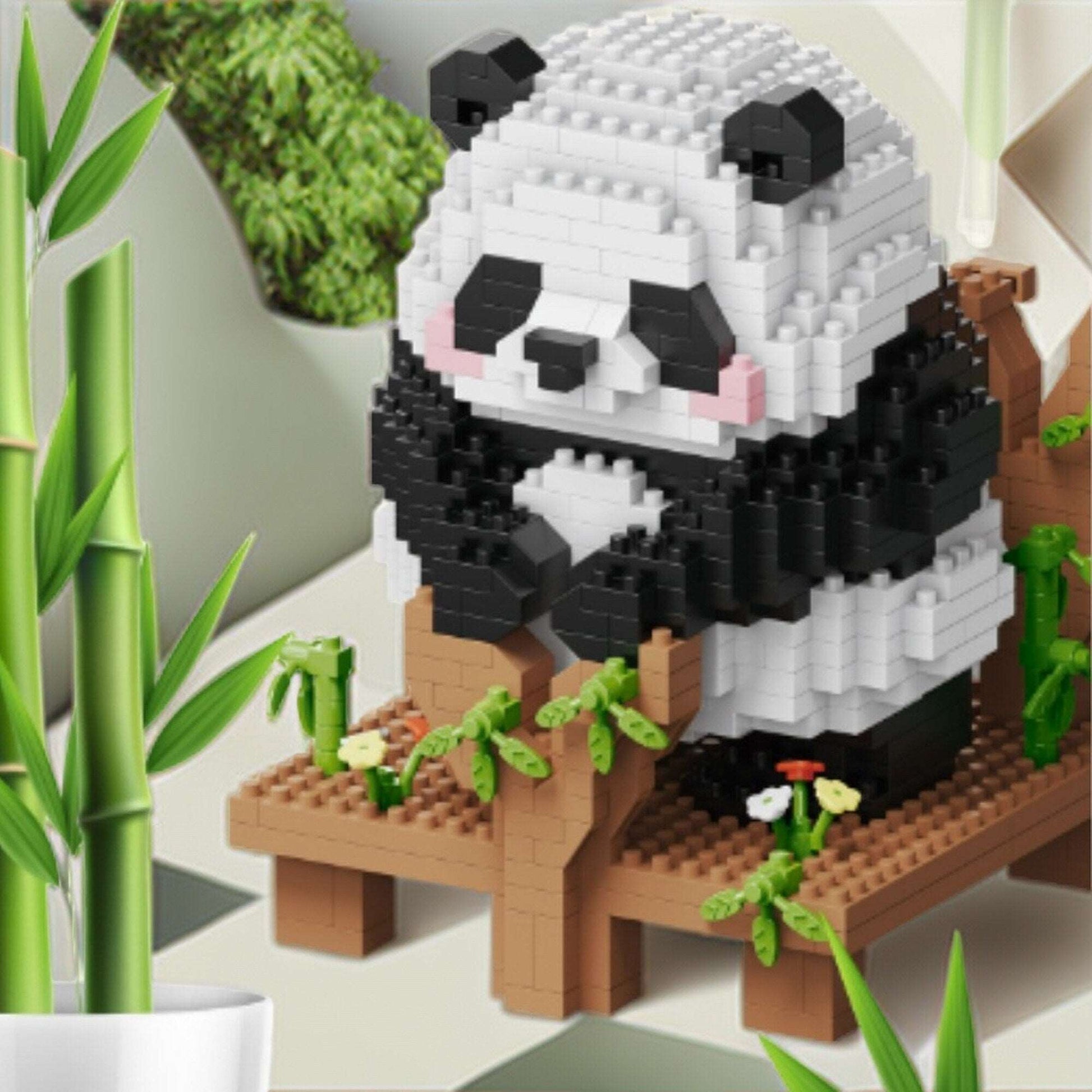 Build-Your-Own Adorable Panda Garden Nano Blocks Brick Set - Charming 1098 Piece Panda Model with Bench - Delightful Wildlife Building Kit - Builditfy