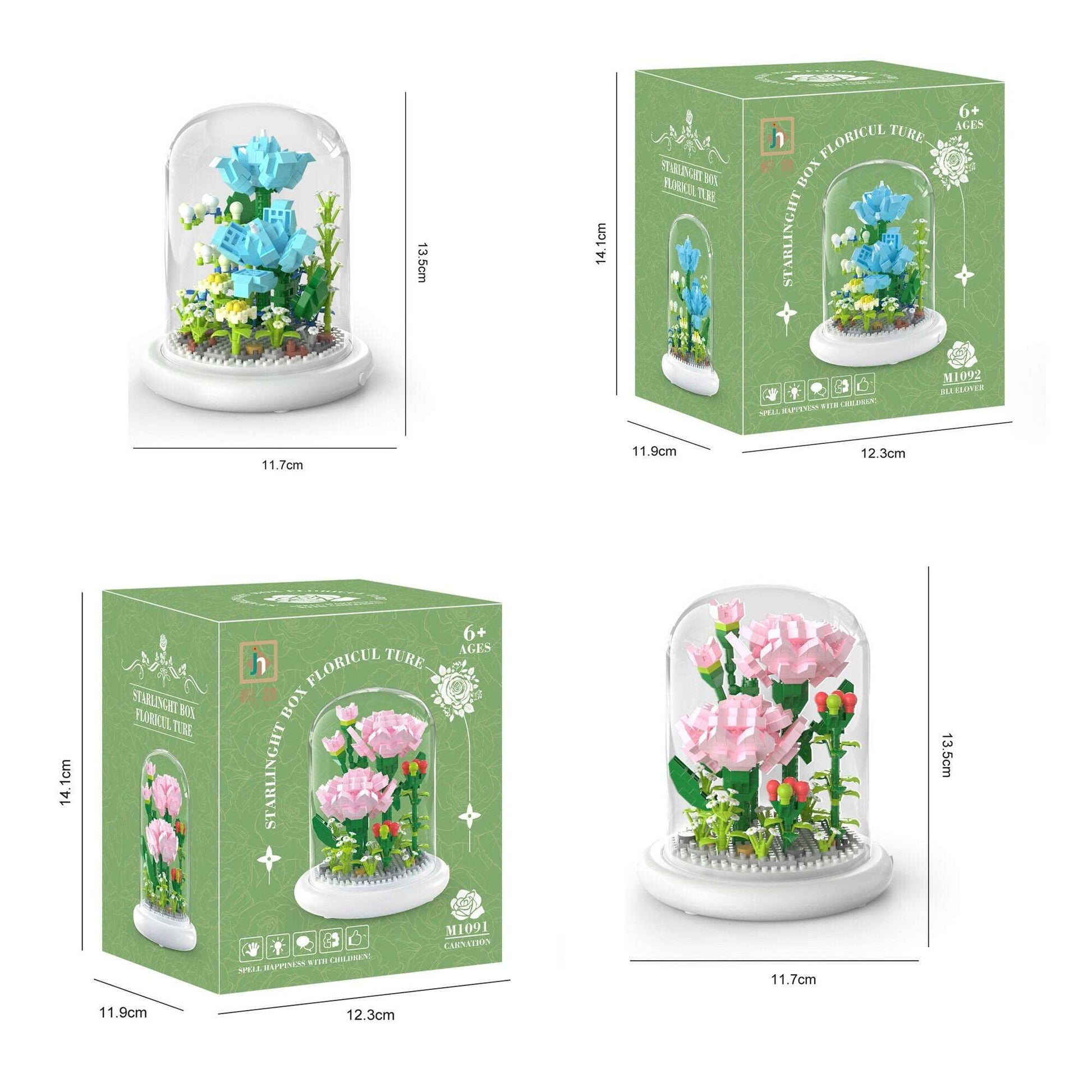 DIY Illuminated Floral Brilliance Brick Set - Build-Your-Own Glow-in-the-Dark Flower Display with LED Base - Blue or Pink Blossom Kit - Builditfy