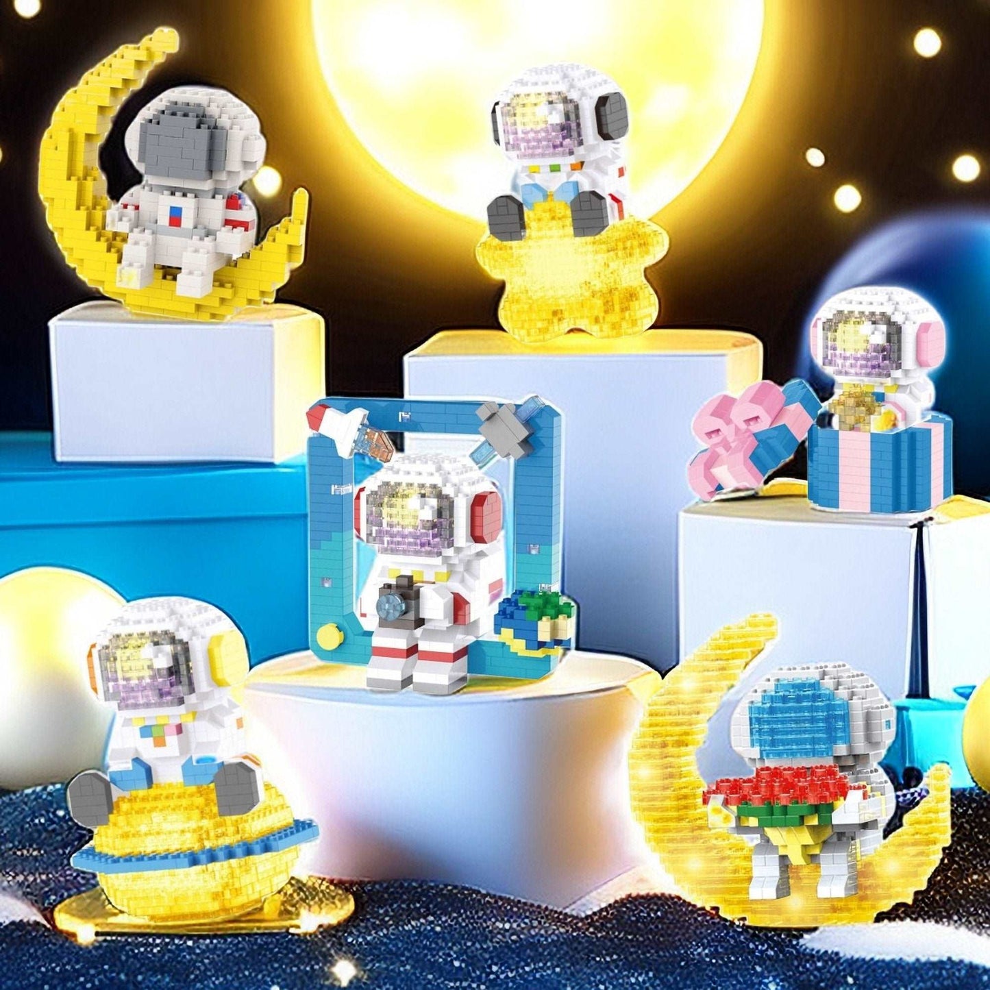 DIY Galactic Space Explorer Mini Brick Sets - Astronaut Figures Nano Blocks Building Kits with Glowing Feature - Builditfy
