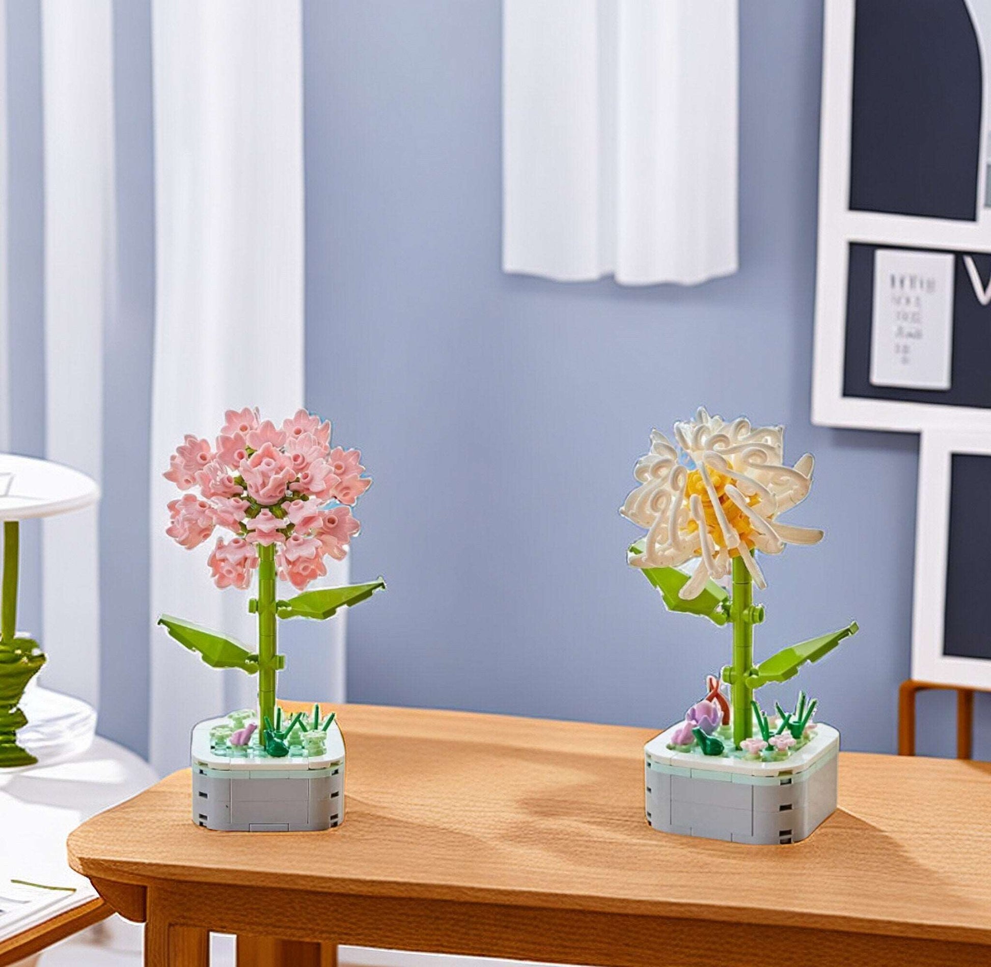 Mother's Day GIFT SET - DIY Flower Building Blocks: Carnation & White Chrysanthemum Bricks - Builditfy