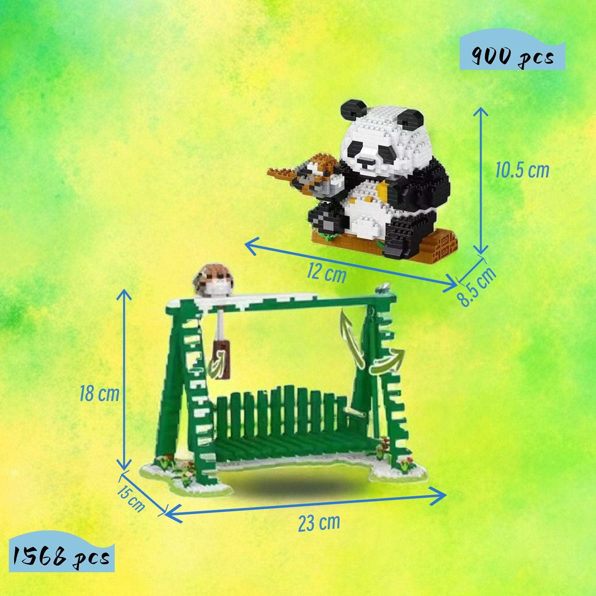 Adorable Pandas Nano Blocks Brick Set - Articulated Garden Swing and Detachable Panda Figures - Builditfy