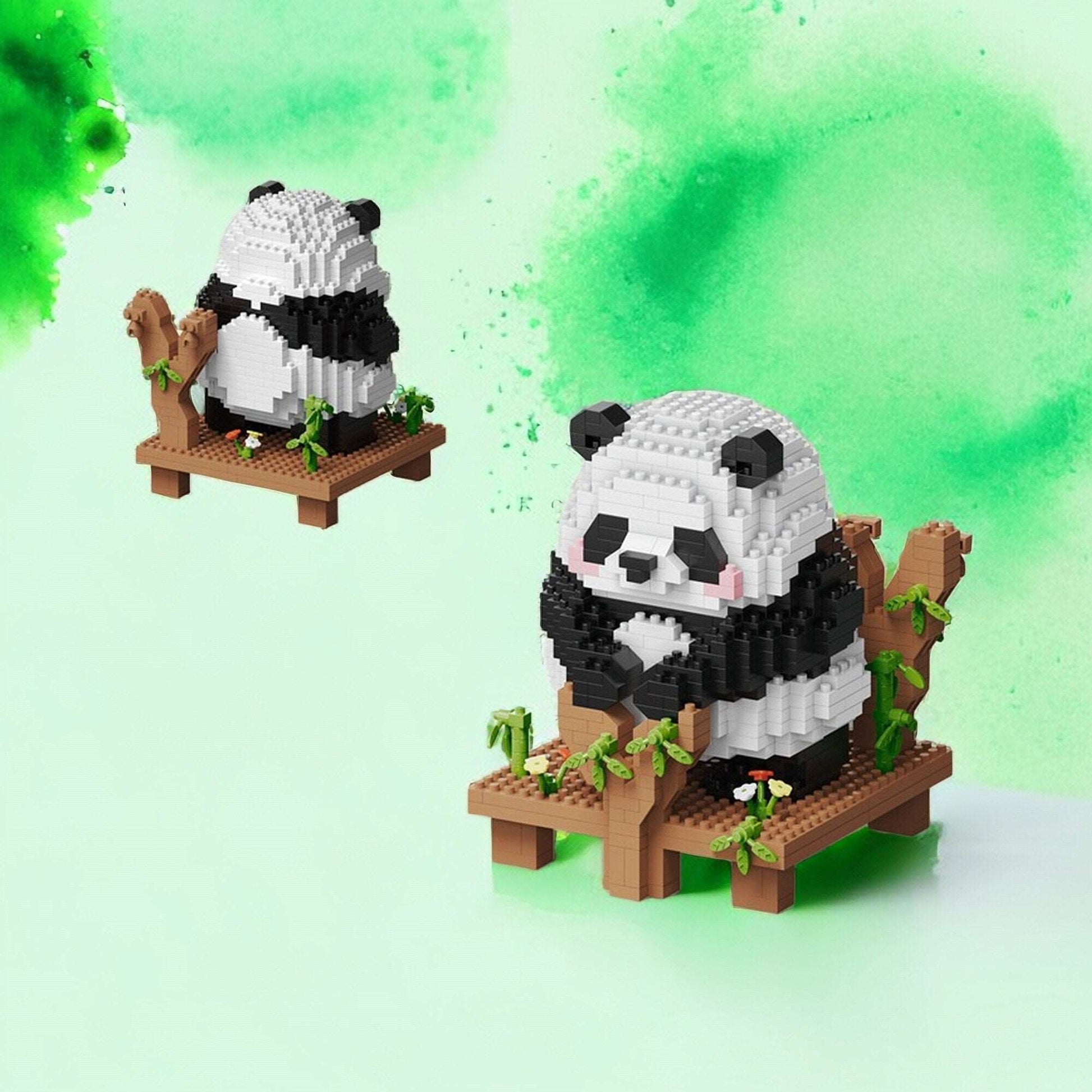 Build-Your-Own Adorable Panda Garden Nano Blocks Brick Set - Charming 1098 Piece Panda Model with Bench - Delightful Wildlife Building Kit - Builditfy