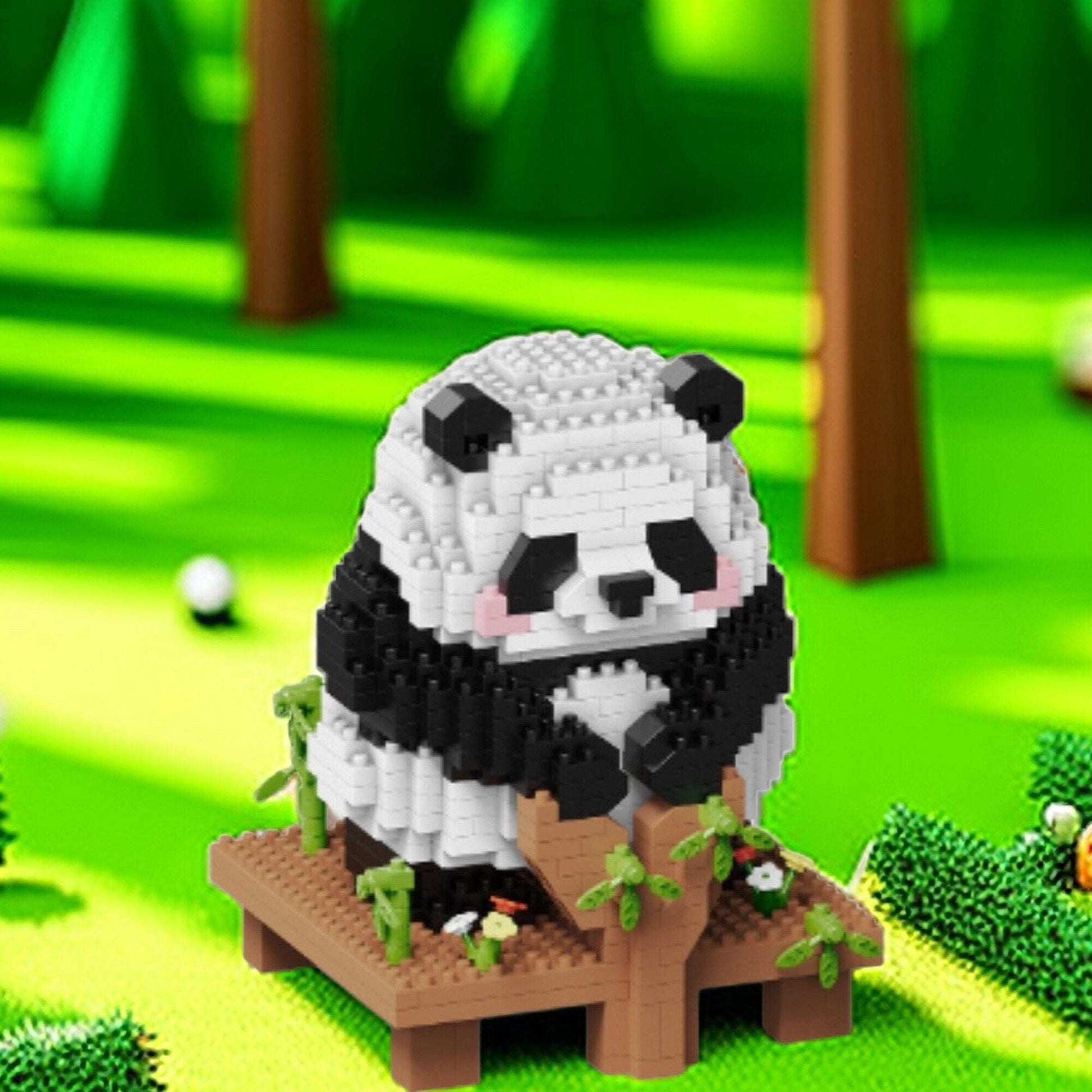 Build-Your-Own Adorable Panda Garden Nano Blocks Brick Set - Charming 1098 Piece Panda Model with Bench - Delightful Wildlife Building Kit - Builditfy