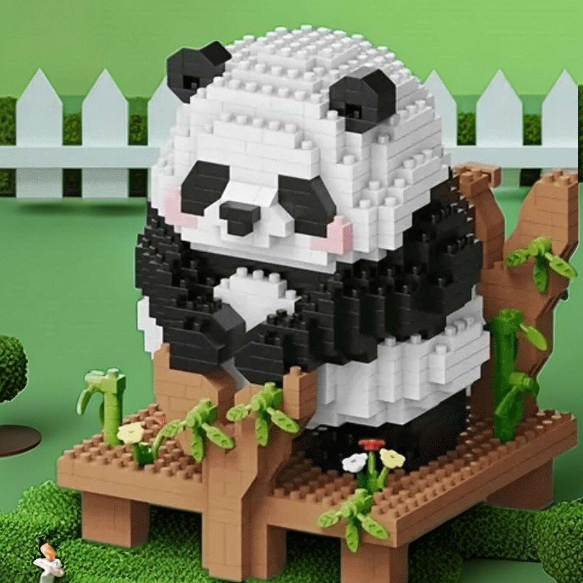 Build-Your-Own Adorable Panda Garden Nano Blocks Brick Set - Charming 1098 Piece Panda Model with Bench - Delightful Wildlife Building Kit - Builditfy