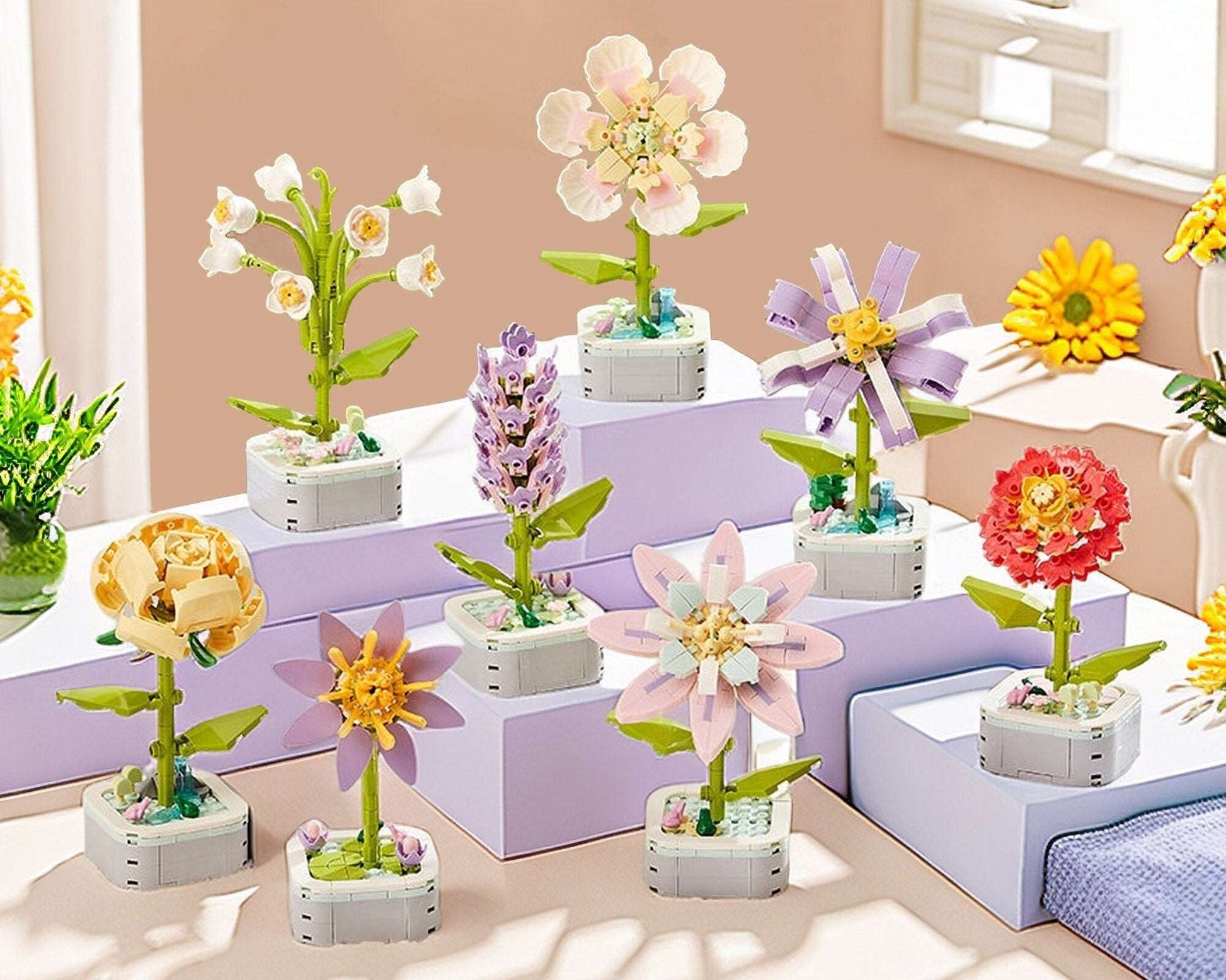 GIFT MODE - DIY Flower Building Blocks: Bring the Timeless Beauty of Yellow Roses, Lilacs, Gardenias, and More into Your Home Decor - Builditfy