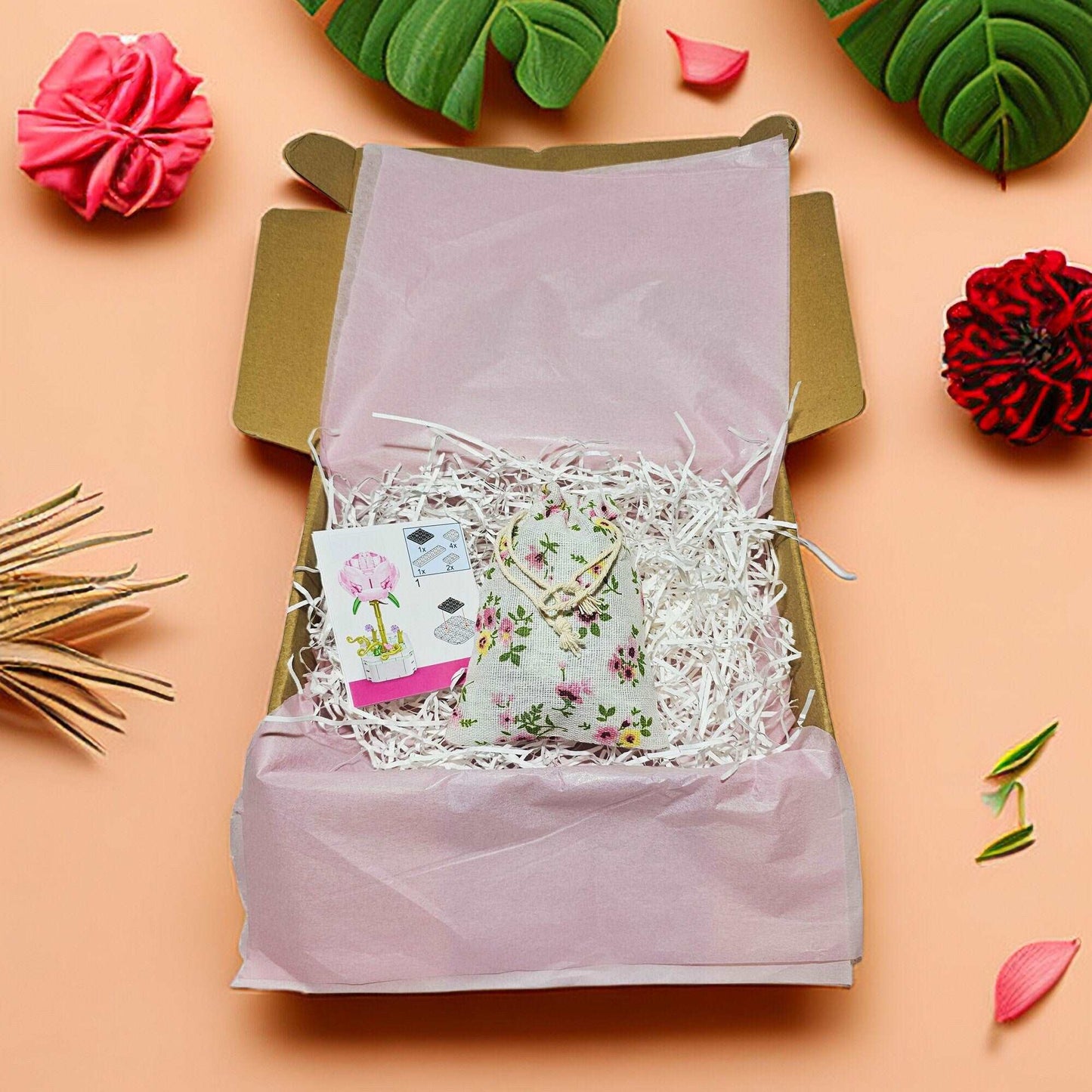 Mother's Day GIFT SET - DIY Flower Building Blocks: Carnation & White Chrysanthemum Bricks - Builditfy