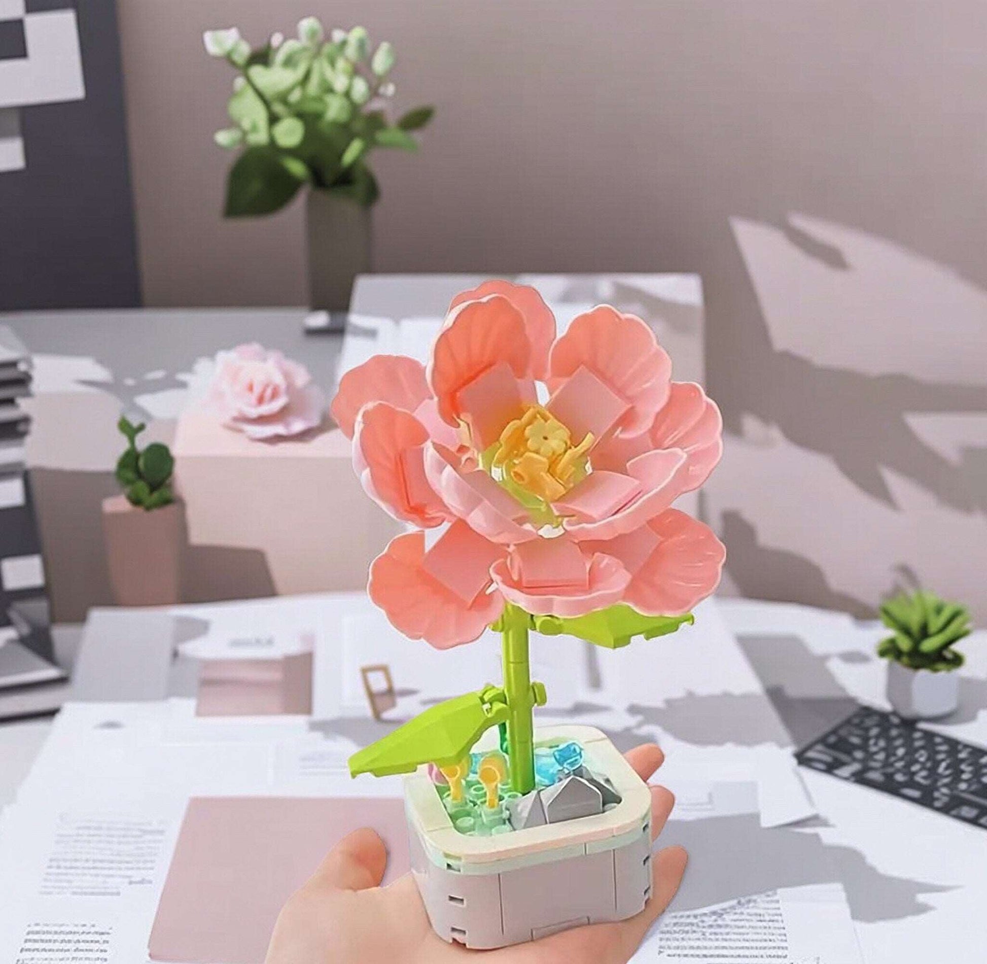 Pink Hibiscus - DIY Floral Bliss: Craft Your Own Eternal Garden with Flower Building Block Kits - Builditfy