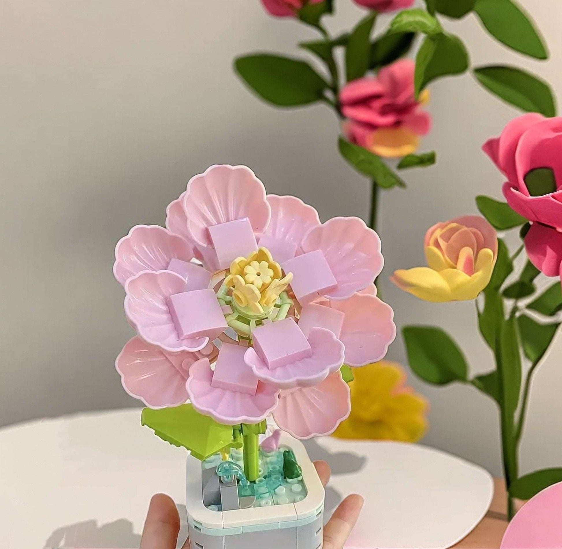 GIFT SET: Pink Hibiscus - DIY Craft Your Own Eternal Garden with Flower Building Block Kits - Builditfy