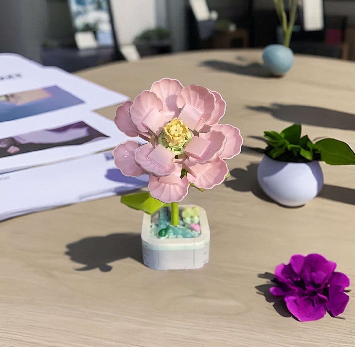 GIFT SET: Pink Hibiscus - DIY Craft Your Own Eternal Garden with Flower Building Block Kits - Builditfy