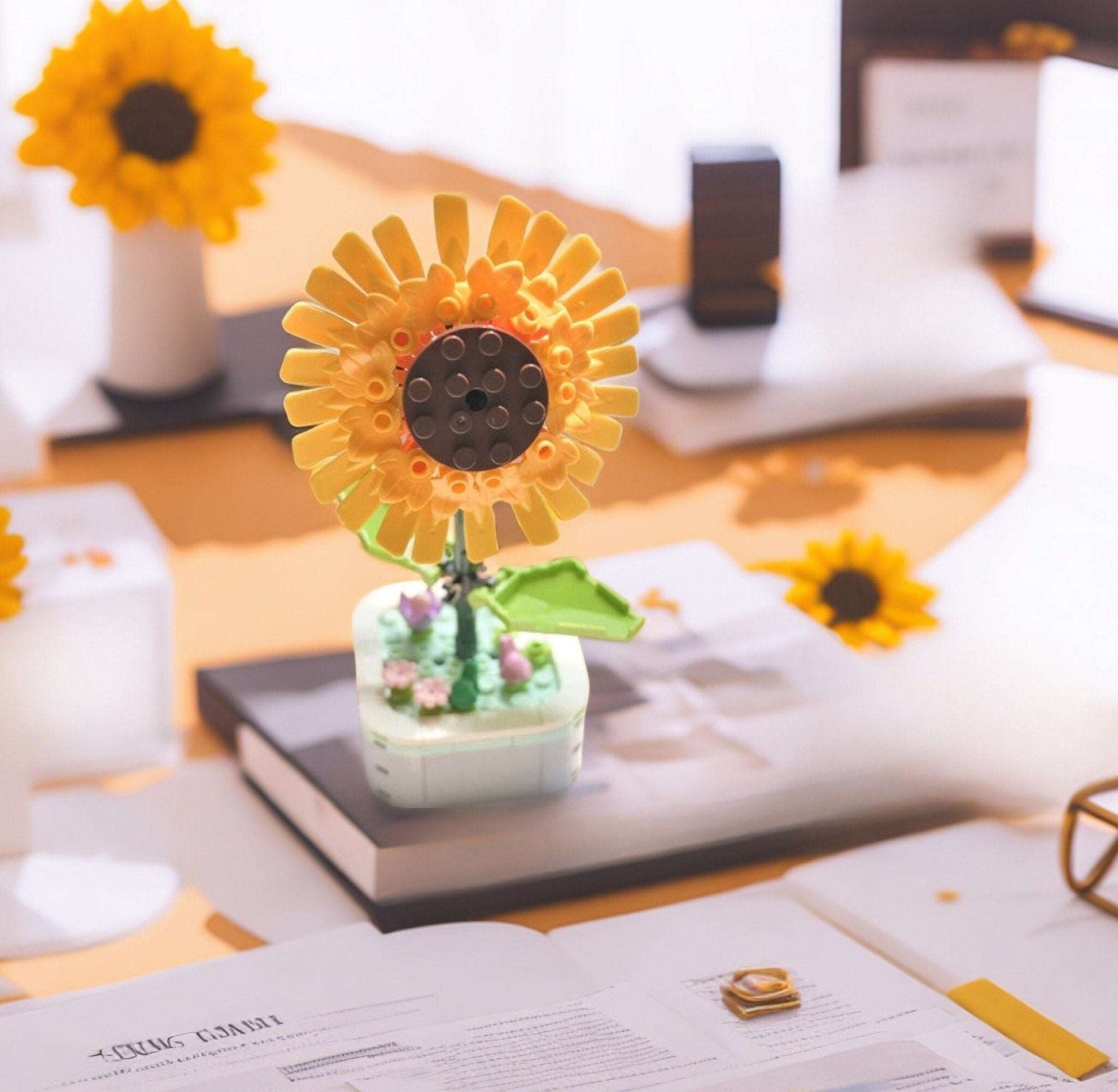 GIFT SET - Sun Flower (Helianthus) DIY Floral Bliss: Craft Your Own Eternal Garden with Flower Building Block Kits - Builditfy