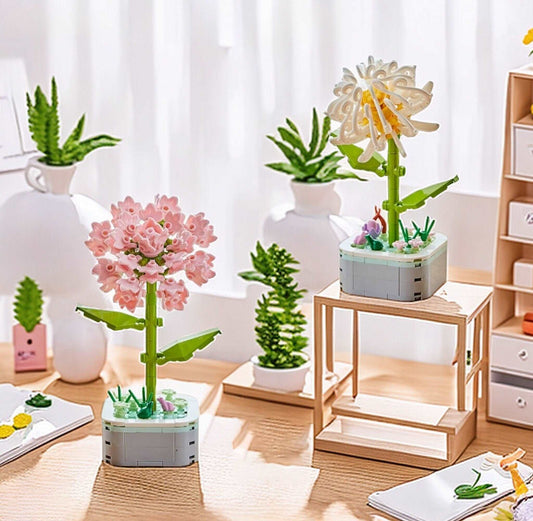 Mother's Day GIFT SET - DIY Flower Building Blocks: Carnation & White Chrysanthemum Bricks - Builditfy