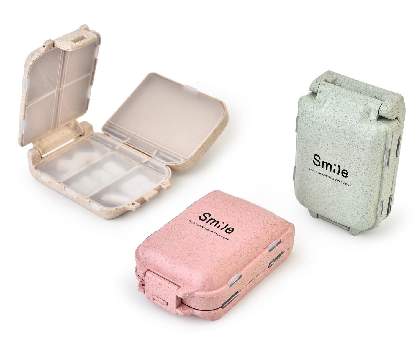 Charming 'Smile' Portable Eco Pill Box with 8 Compartments – Your Stylish Medication Companion - Builditfy