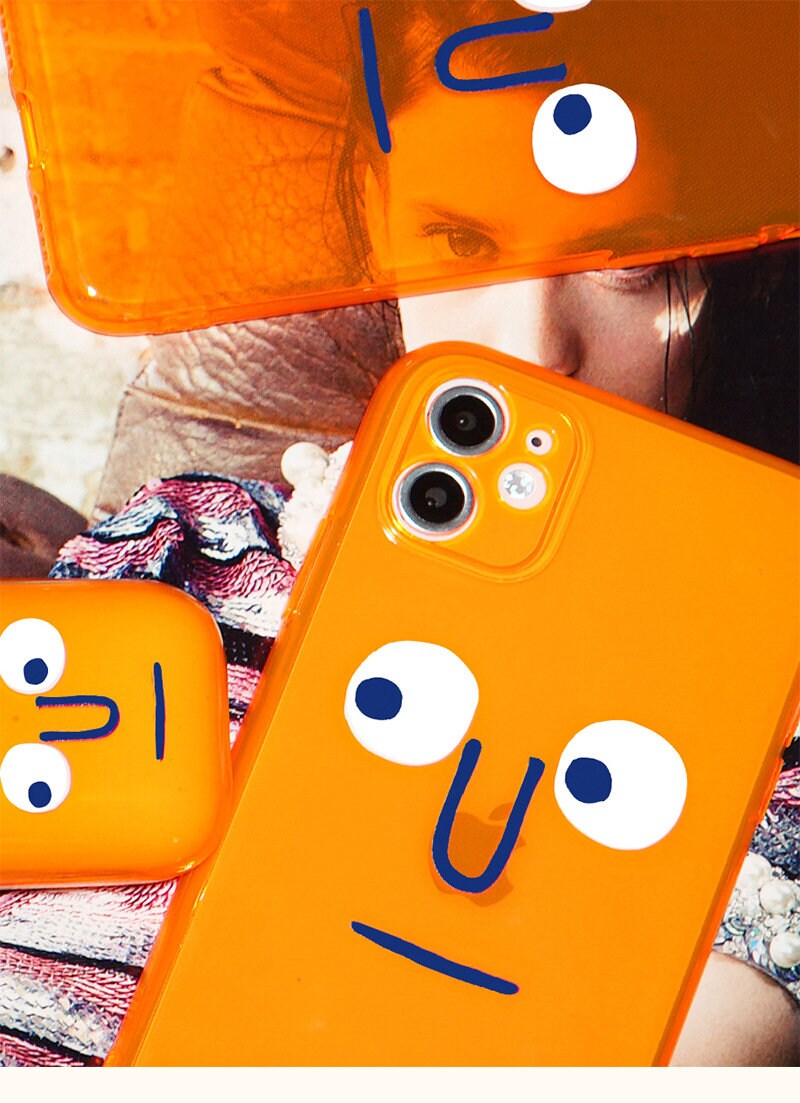 Funky Orange iPhone Case for iPhone 11, 11 Pro, 11 Pro Max, iPhone 12, 12 Pro, 12 Pro Max - Unique and Playful Design with a Funny Face - Builditfy