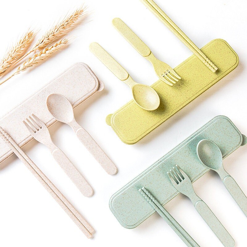 Reusable Wheat Straw Cutlery Set with Travel Case - Eco-Friendly Utensils for On-the-Go Dining - Builditfy