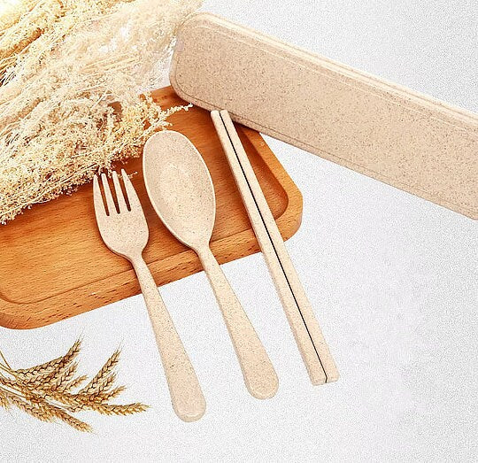 Savor Sustainability: Eco-Friendly Wheat Straw Reusable Travel Cutlery Set for On-the-Go Dining - Builditfy