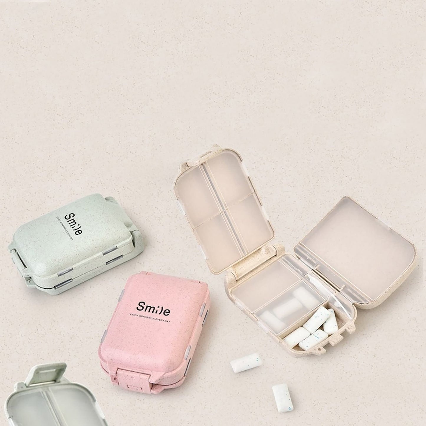 Charming 'Smile' Portable Eco Pill Box with 8 Compartments – Your Stylish Medication Companion - Builditfy