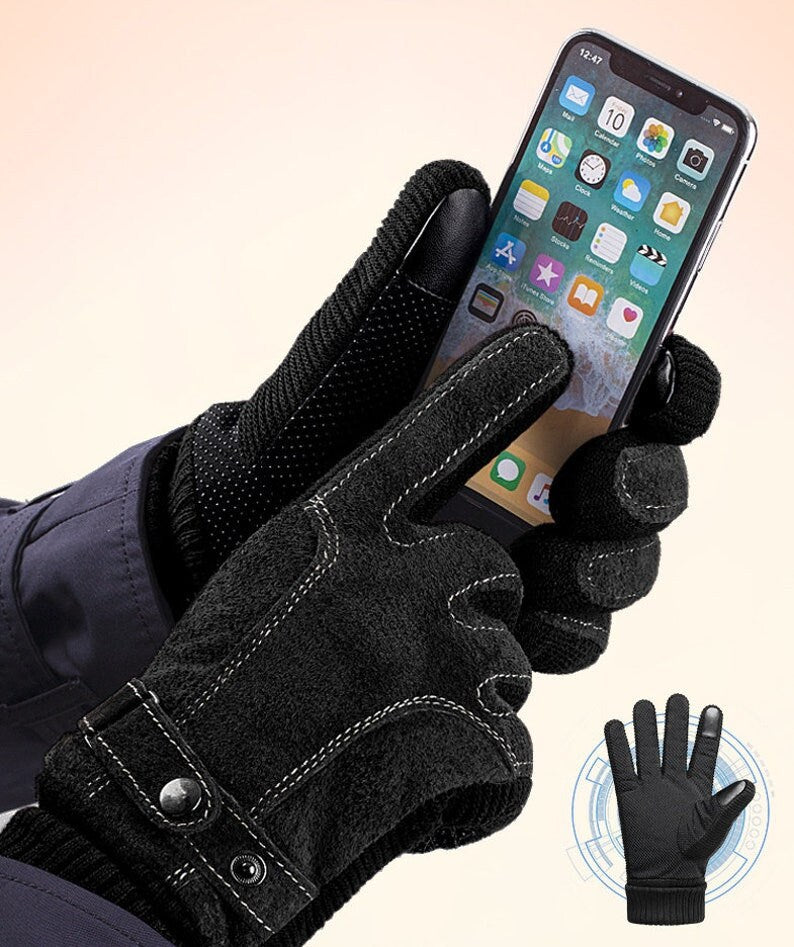 Premium Men's Winter Leather Gloves - Touchscreen Enabled for Outdoor Activities and Smartphone Use - Builditfy