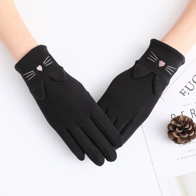 Winter Warmth in Style: Cat Lover's Touchscreen Cotton Gloves for Women - Builditfy