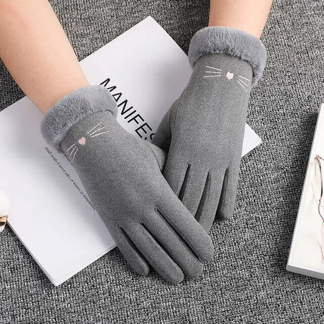 Winter Warmth in Style: Cat Lover's Touchscreen Cotton Gloves for Women - Builditfy