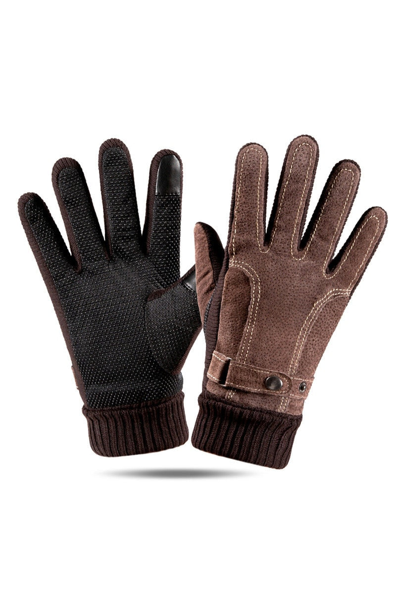 Premium Men's Winter Leather Gloves - Touchscreen Enabled for Outdoor Activities and Smartphone Use - Builditfy
