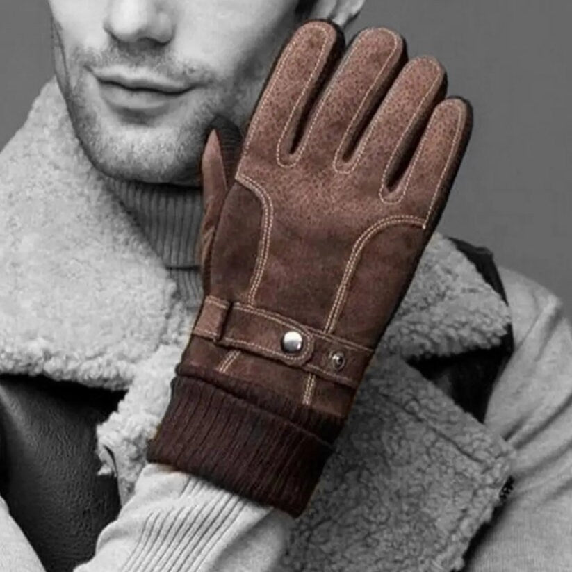 Premium Men's Winter Leather Gloves - Touchscreen Enabled for Outdoor Activities and Smartphone Use - Builditfy