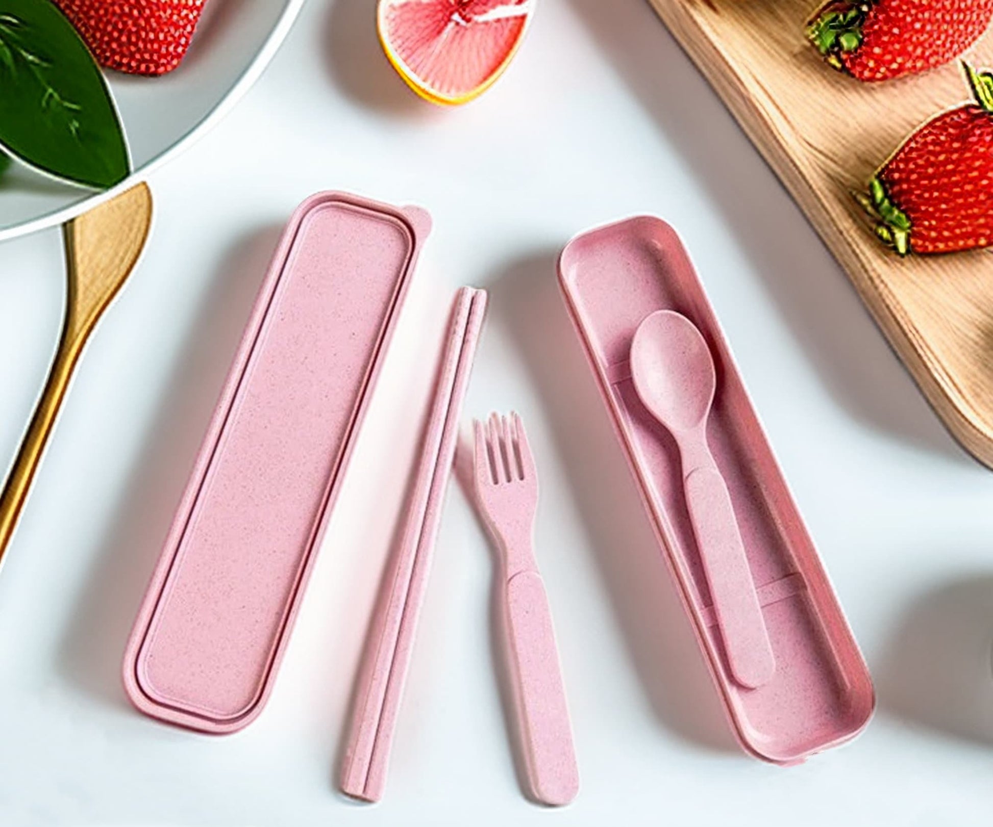 Reusable Wheat Straw Cutlery Set with Travel Case - Eco-Friendly Utensils for On-the-Go Dining - Builditfy