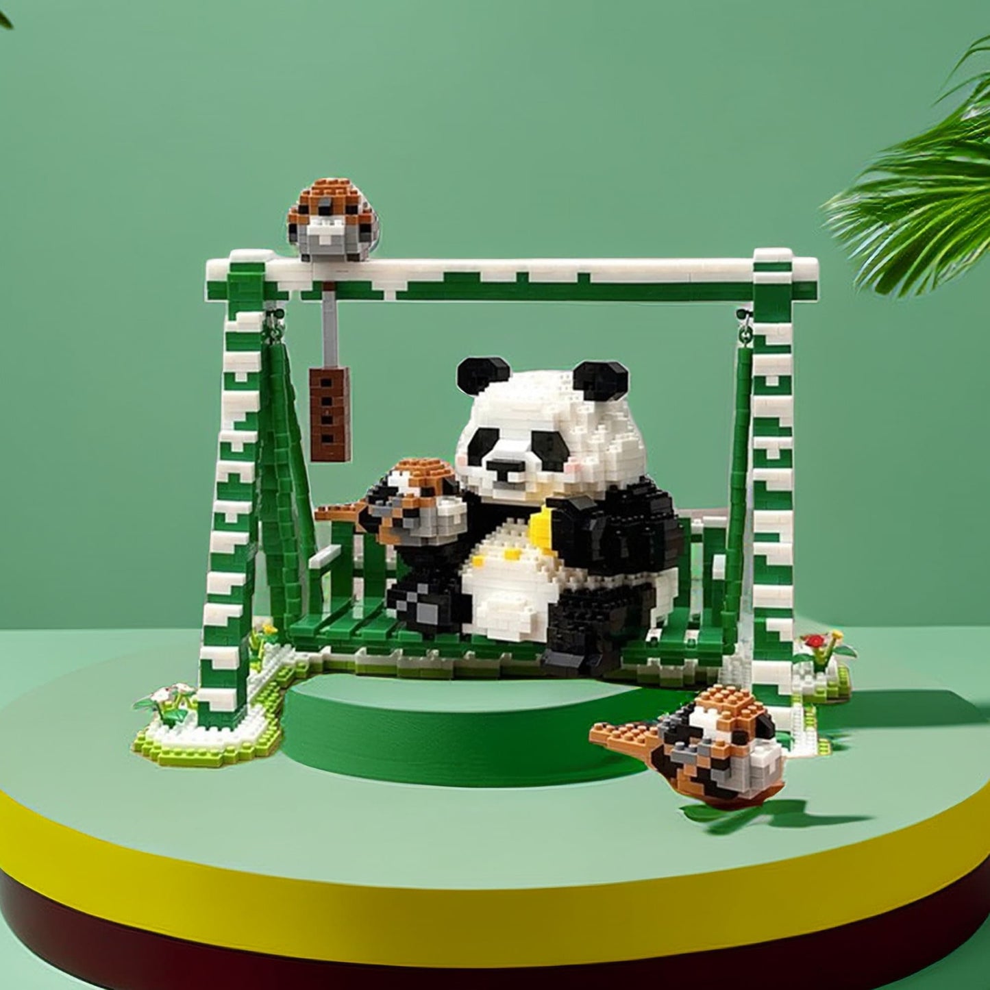 Cute Panda Playground Nano Blocks Brick Set - Articulated Garden Swing and Detachable Panda Figures - 2468 Piece Kit - Builditfy