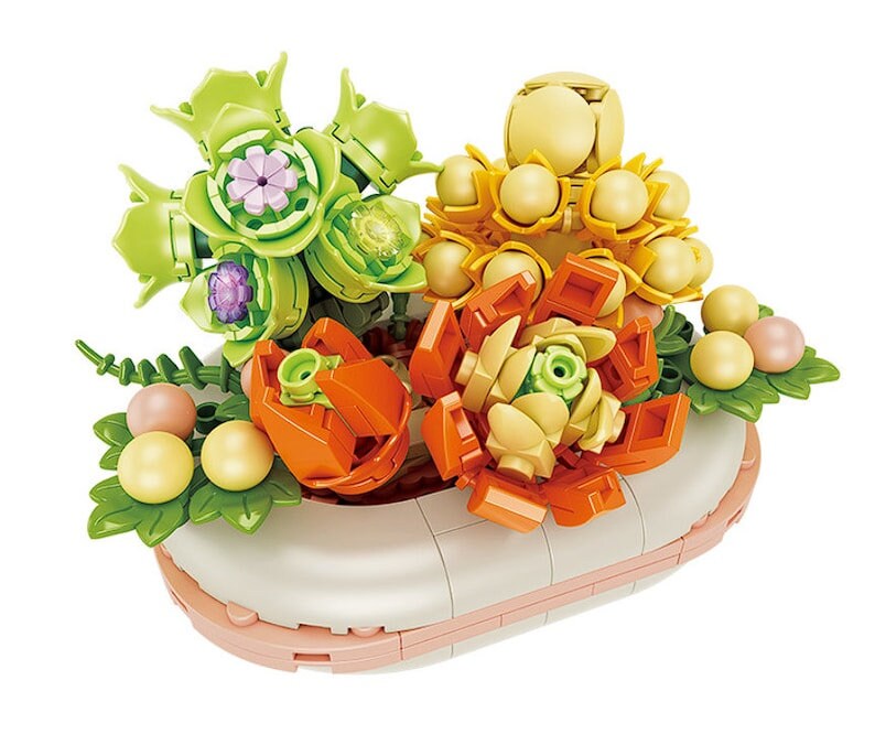 GIFT SET - DIY Luminous Succulent Building Blocks - Set of 3 Unique Flowers, Craft Your Forever Garden - Builditfy