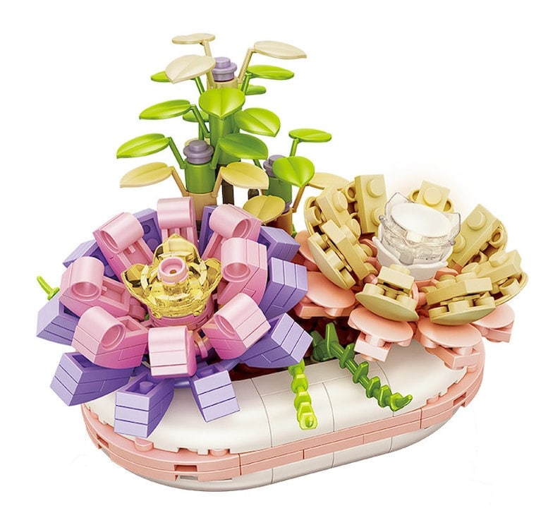 GIFT SET - DIY Luminous Succulent Building Blocks - Set of 3 Unique Flowers, Craft Your Forever Garden - Builditfy