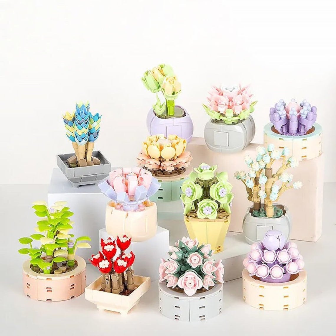 DIY Blooming Succulent Potted Plant - Building Block Flowers that Never Wilt - Create Your Own Sustainable Indoor Garden - Builditfy
