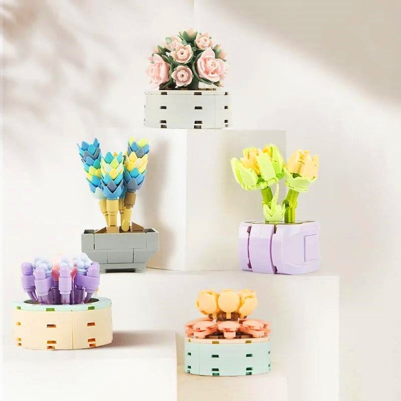 DIY Blooming Succulent Potted Plant - Building Block Flowers that Never Wilt - Create Your Own Sustainable Indoor Garden - Builditfy