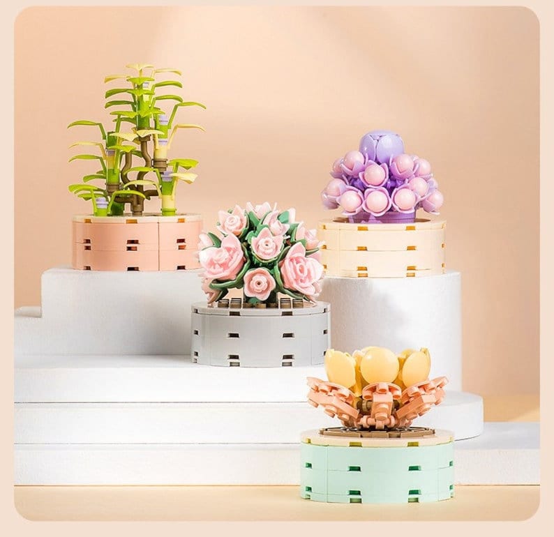 DIY Blooming Succulent Potted Plant - Building Block Flowers that Never Wilt - Create Your Own Sustainable Indoor Garden - Builditfy