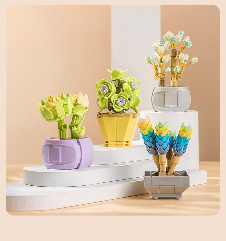 DIY Blooming Succulent Potted Plant - Building Block Flowers that Never Wilt - Create Your Own Sustainable Indoor Garden - Builditfy