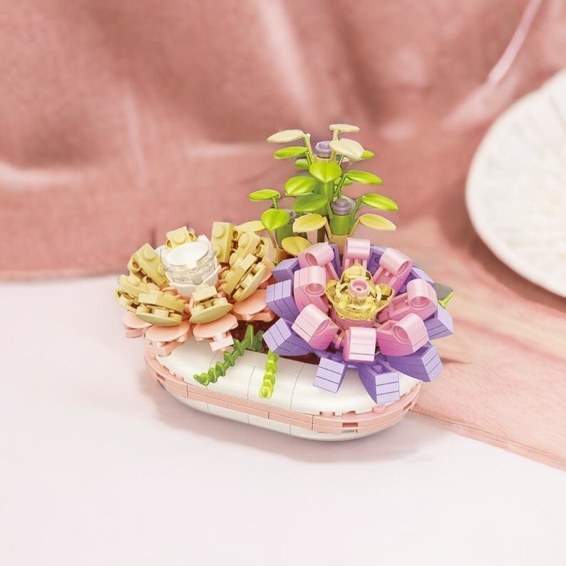 GIFT SET - DIY Luminous Succulent Building Blocks - Set of 3 Unique Flowers, Craft Your Forever Garden - Builditfy