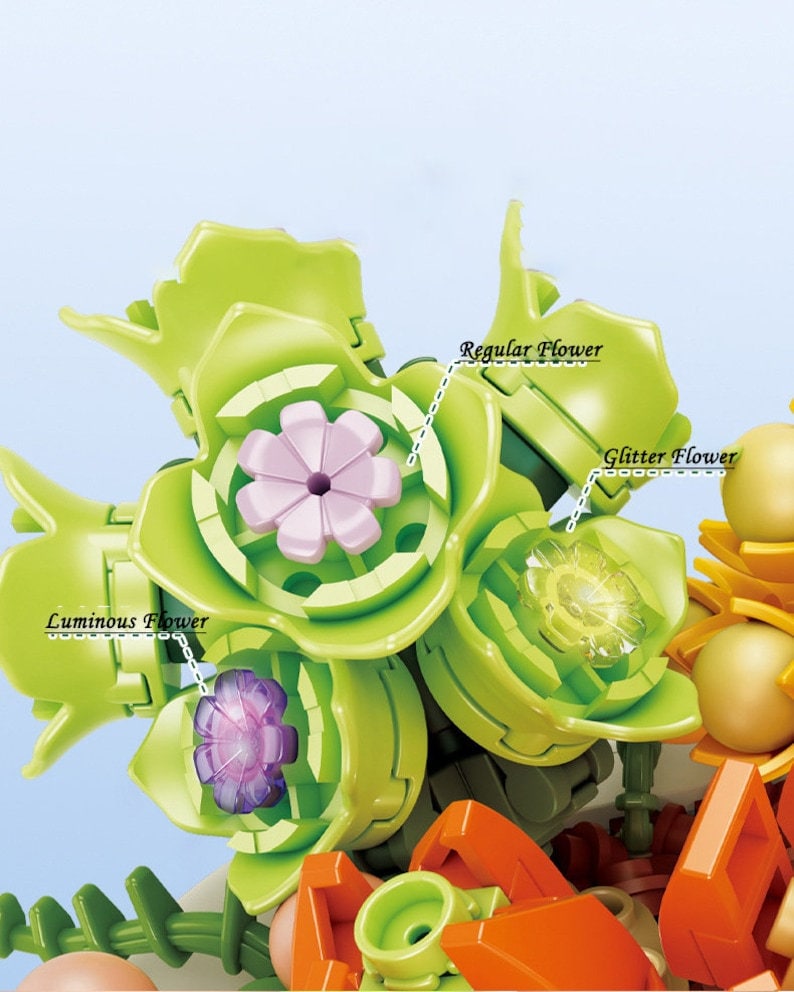 GIFT SET - DIY Luminous Succulent Building Blocks - Set of 3 Unique Flowers, Craft Your Forever Garden - Builditfy