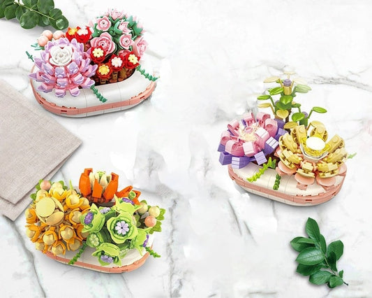 GIFT SET - DIY Luminous Succulent Building Blocks - Set of 3 Unique Flowers, Craft Your Forever Garden - Builditfy