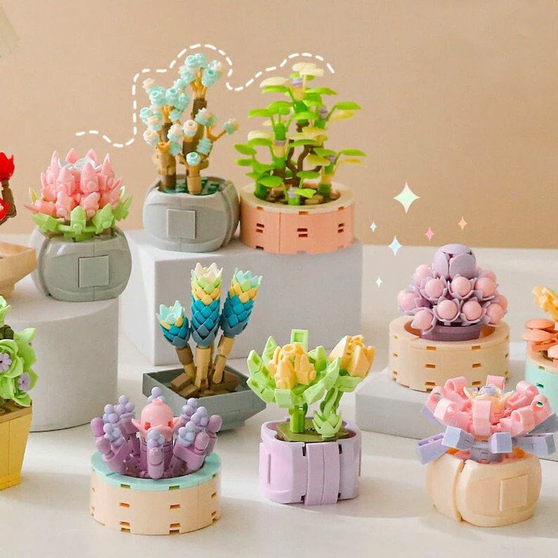 DIY Blooming Succulent Potted Plant - Building Block Flowers that Never Wilt - Create Your Own Sustainable Indoor Garden - Builditfy